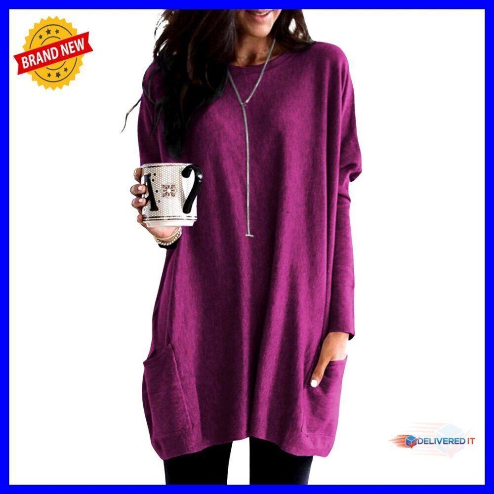 Oversized Sweatshirt Dress Long Sleeve Casual Chic Tunic Top with Pockets